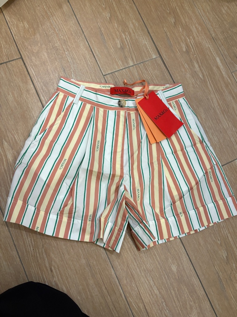 Kids Logo Striped Cotton Shorts in Cream, Tan & Green